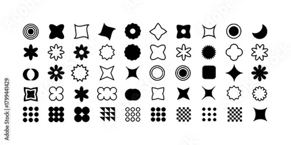Fototapeta Collection of Abstract Geometric Shapes and Icons in Black and White