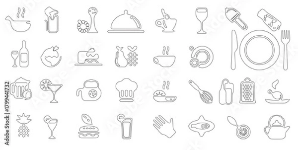 Fototapeta Collection of Simple Line Art Food and Drink Icons