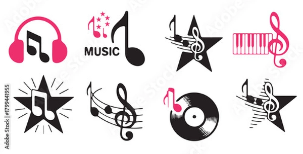 Fototapeta Collection of Stylish Music Related Icons vector