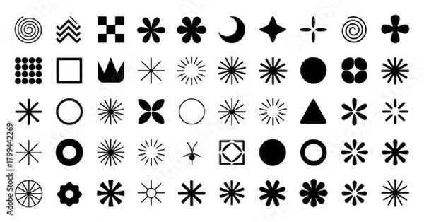 Fototapeta Collection of Black and White Geometric and Abstract Icons on White Background