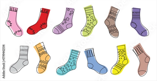 Fototapeta Colorful socks set seamless pattern vector