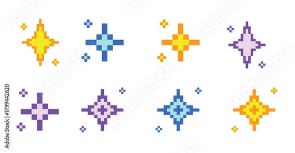Fototapeta Colorful sparkle pixel Cute Sparkling pixel bright sparkle star, Stars, glitter, sparkles. Starry sky pixel