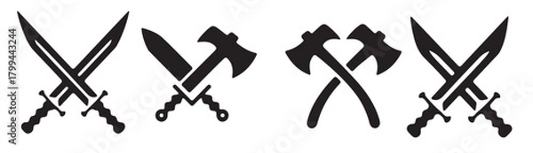 Fototapeta crossed swords and axes silhouette graphic set .