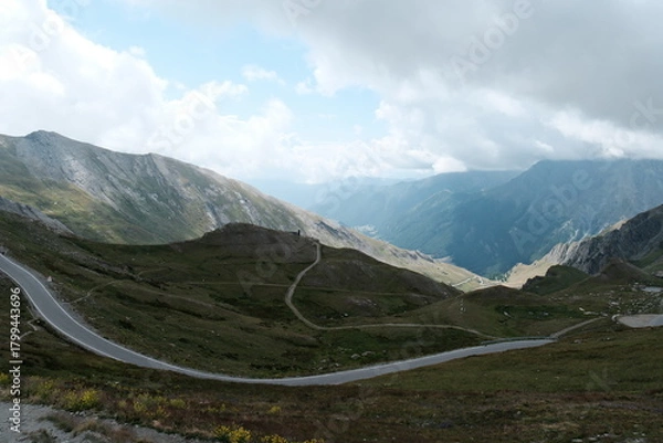 Fototapeta Views of the Colle dell'Agnolo mountain range in Pontechianale, in the Varaita Valley in the province of Cuneo, the Piedmontese mountains in August