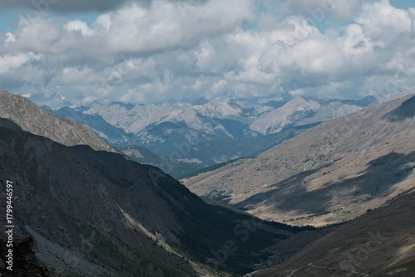 Fototapeta Views of the Colle dell'Agnolo mountain range in Pontechianale, in the Varaita Valley in the province of Cuneo, the Piedmontese mountains in August