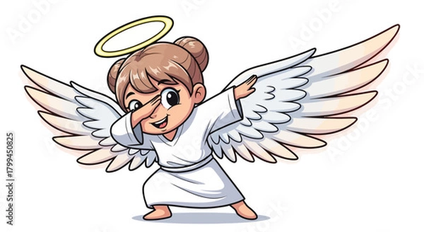Obraz Cartoon angel illustration dabbing pose with halo and wings expressing joy and happiness