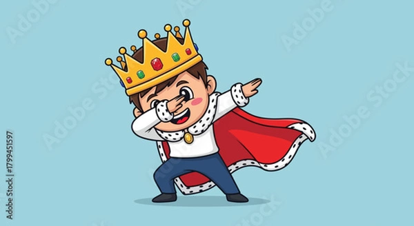 Obraz Adorable cartoon illustration of a little king dabbing against a blue background royalty and