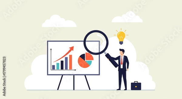 Fototapeta A business professional analyzing a financial chart with a magnifying glass, seeking insights and solutions.