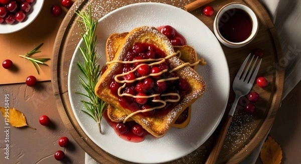 Fototapeta Flat Lay French Toast with Cranberry Compote