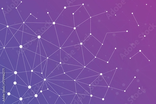 Fototapeta Purple Gradient Technology Network Background with White Nodes