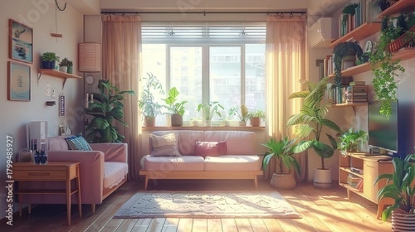 Fototapeta Peaceful home interior illustration emphasizing warmth elegance and visual serenity