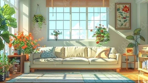 Fototapeta Aesthetic home interior art scene emphasizing harmony and comfortable visual balance