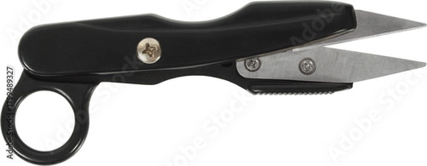 Obraz Open scissors with black handle isolated on white background