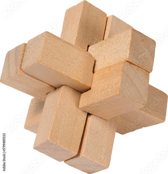 Obraz Assembled Wooden Burr Puzzle on White Background