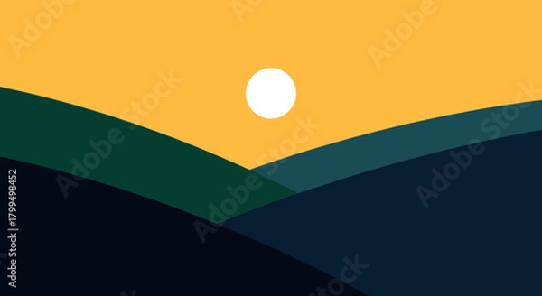 Obraz Sunrise Over Rolling Hills Minimalist Vector Landscape Art