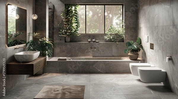 Fototapeta Contemporary home washroom design emphasizing clean minimalistic lines and comfort