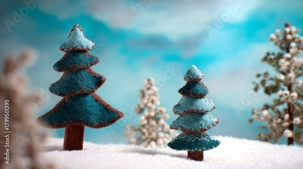 Obraz layered fabric pine trees with embroidered edges
