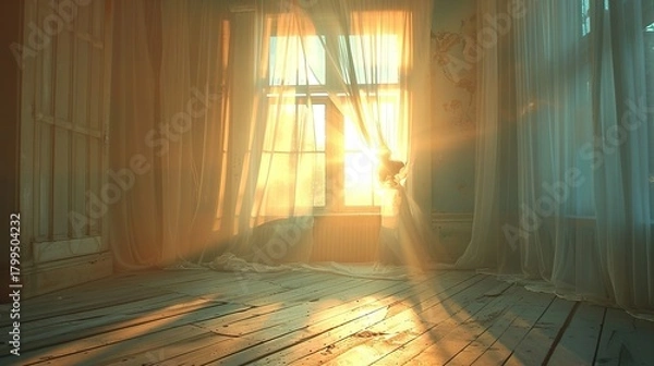 Fototapeta Warm Glow Filtering Into a Quiet Interior Space for a Relaxing Visual Effect