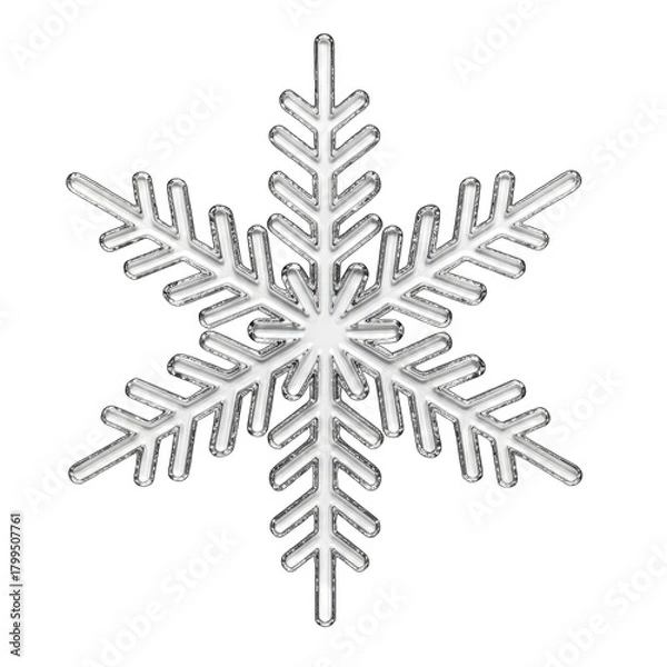 Fototapeta Snowflake with silver outline on black background winter crystal