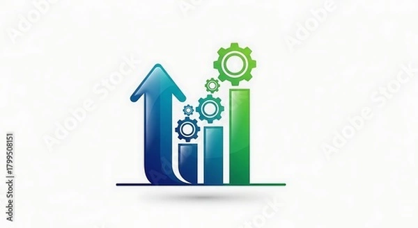 Obraz Photo of business growth chart with gears isolated on white background shows success concept