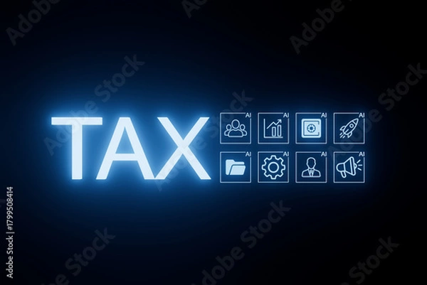 Obraz Modern tax concepts illustrated through interactive AI icons representing finance and technology