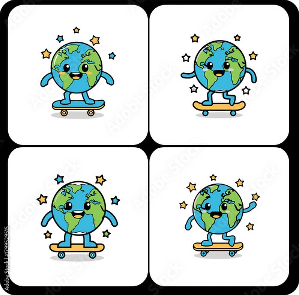 Obraz Cartoon banana characters with smiles and sunglasses,  Cute fruit mascots in fun poses,  Playful banana characters for kids snack themes