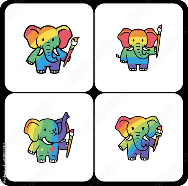 Obraz Cartoon cookie characters with chocolate chips and bites,  Cute dessert mascots with smiling faces,  Playful cookie characters for kids snacks