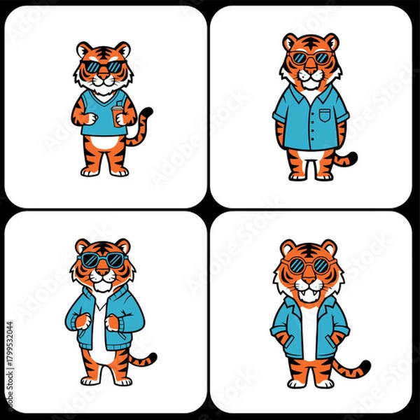 Obraz Cartoon camera characters with straps and buttons,  Cute photo camera mascots with happy faces,  Playful photography characters for kids