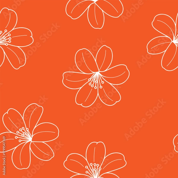 Obraz Orange Floral Outline Seamless Pattern
