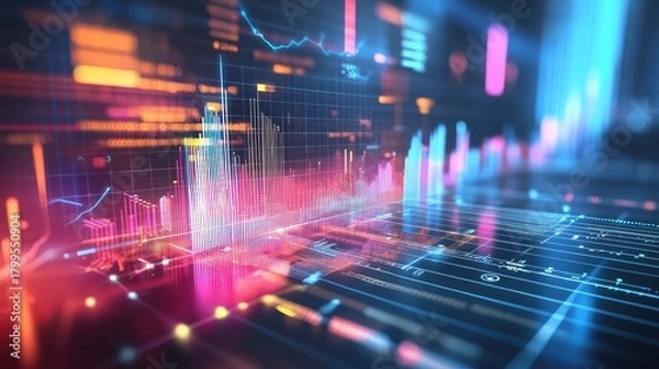Fototapeta Digital business data processing and financial market analysis