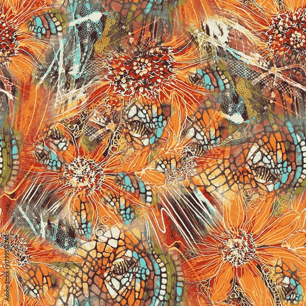 Fototapeta textile design with rose flower pattern image