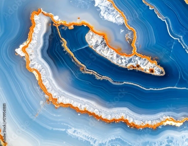 Obraz Close-up of a blue and orange banded mineral, geological patterns