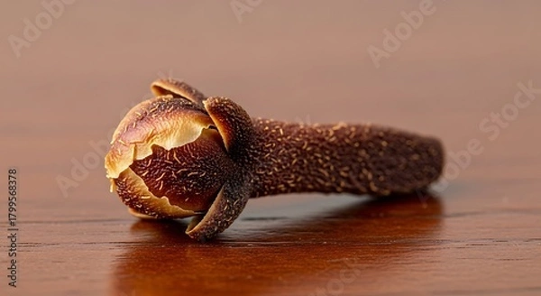 Fototapeta Macro Close up of Aromatic Dried Spice Bud on Wooden Surface