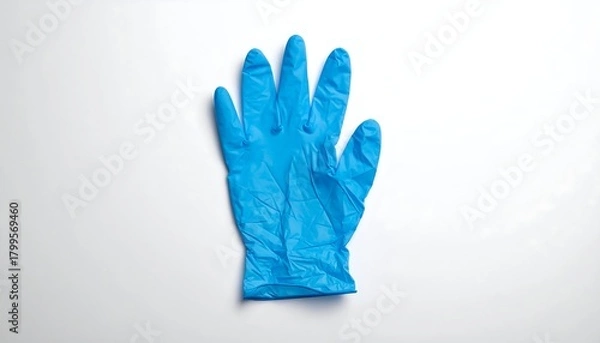 Obraz Close-up of a blue nitrile glove lying on a plain white surface