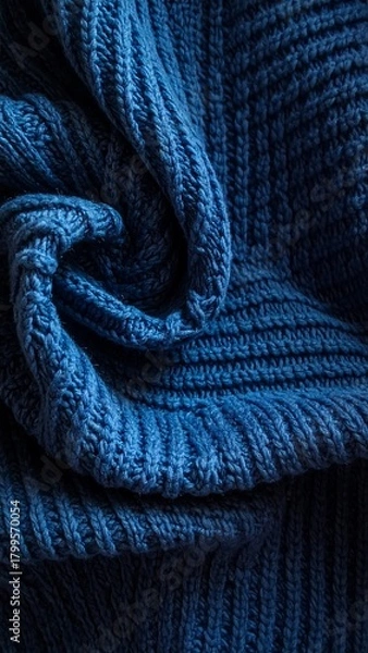 Obraz Close-up of a blue knitted fabric with visible texture