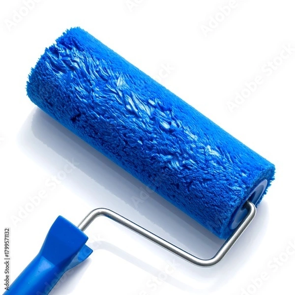 Obraz Close-up of a blue paint roller against a clean white background