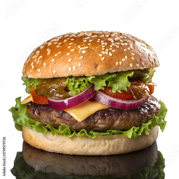 Fototapeta Double cheeseburger on transparent background