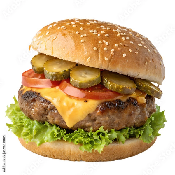Fototapeta Double cheeseburger on transparent background