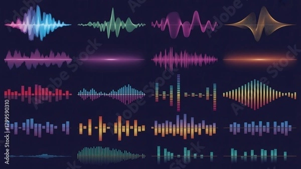 Obraz Dynamic sound waves in vibrant colors for music production and audio technology projects create a modern and energetic feel for your designs