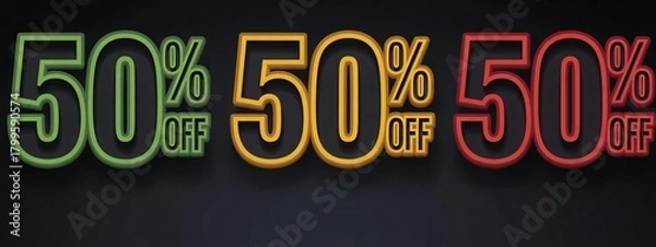 Obraz Limited time 50% off sale event promotion for retail businesses and online stores with green, yellow, and red color options to attract shoppers