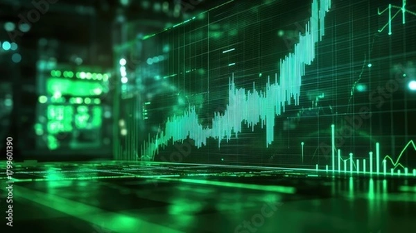 Fototapeta Finance data analyzing moving stock market graph