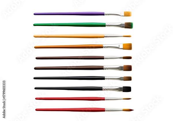 Obraz Collection of artist paint brushes with colored handles isolated on transparent background