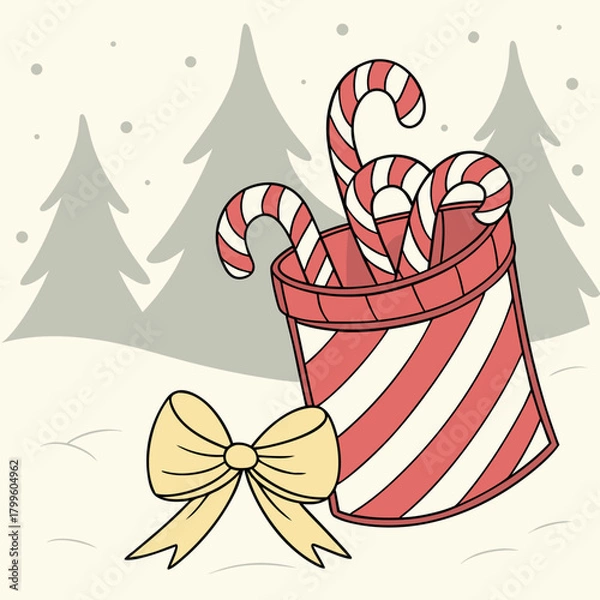 Obraz Holiday Treats: A collection of candy canes and a festive ribbon, evoking feelings of warmth and joy. The image captures the essence of the season with a whimsical touch.