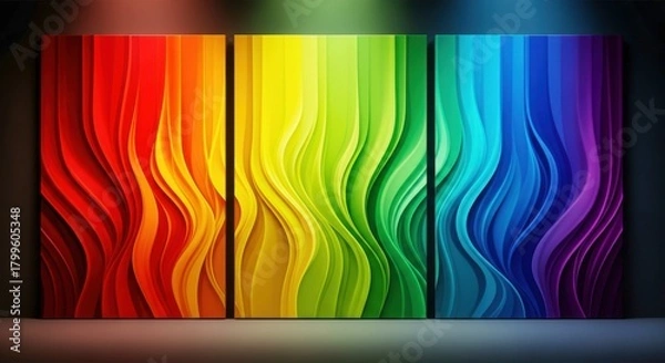 Obraz Abstract rainbow colored waves on a dark background, creating a vibrant and dynamic visual display of light and color