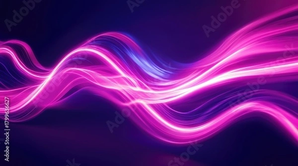 Fototapeta Glowing neon light waves moving on dark background