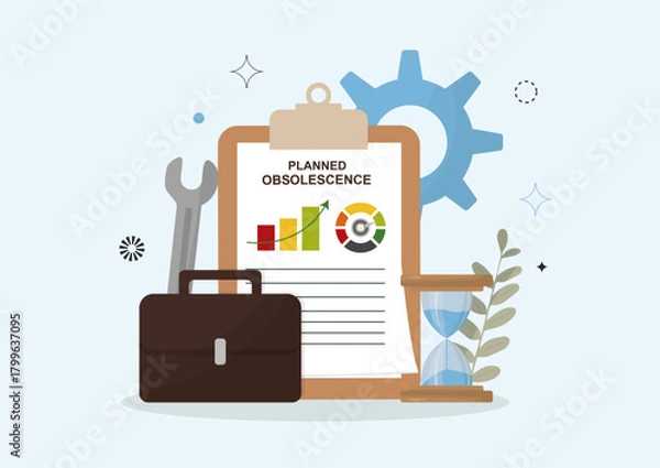 Fototapeta Planned Obsolescence Concept. Product lifespan and engineered decline. Flat design. Vector illustration