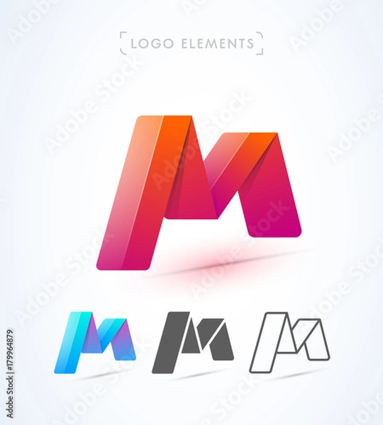 Fototapeta Origami letter M logo template. Vector abstract icon collection. Material design, flat, line-art style