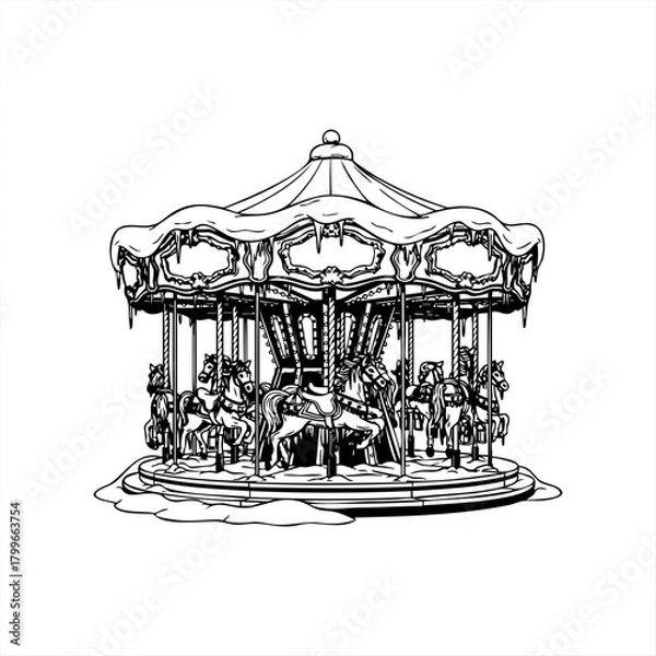 Fototapeta Winter wonderland carousel icons for holiday design and decoration