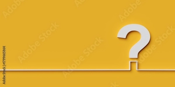 Fototapeta Whitel question mark formed from line on orange or yellow background, idea, solution or question or communication business concept background with copy space, flat lay top view from above