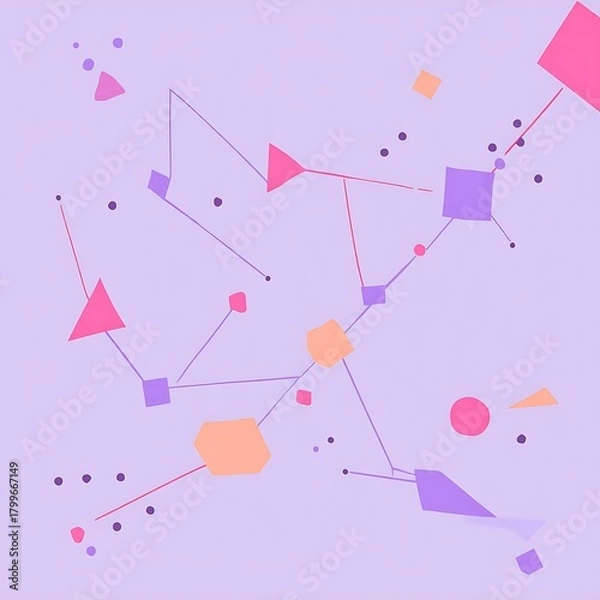 Fototapeta Geometric Shapes Network Connection on Lilac Background Trendy Abstract Design